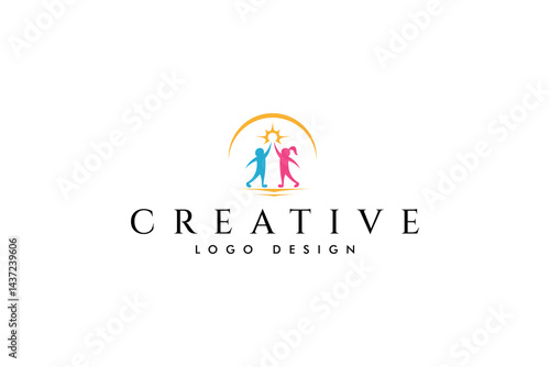 kids logo reaching for dreams in flat vector design
