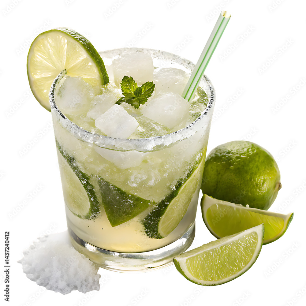 Fototapeta premium Refreshing caipirinha cocktail drink isolated on a white background png ai