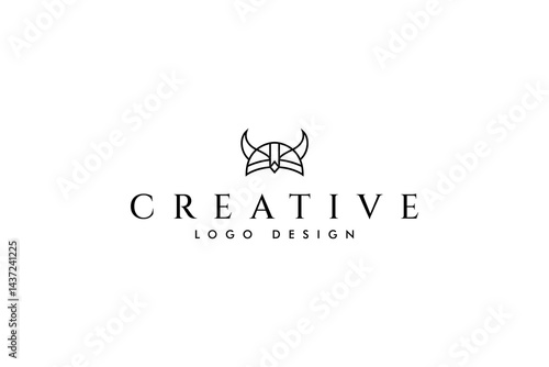 viking pirate helmet logo in line art design style