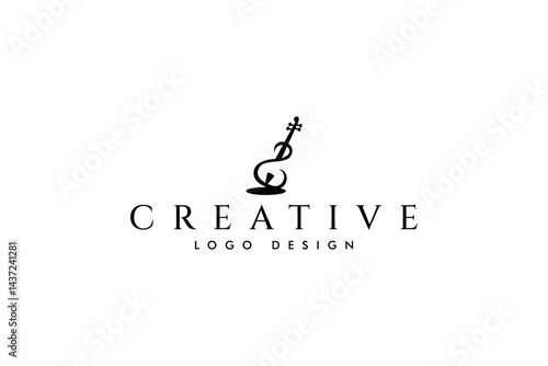 violin musical instrument logo in abstract flat vector design