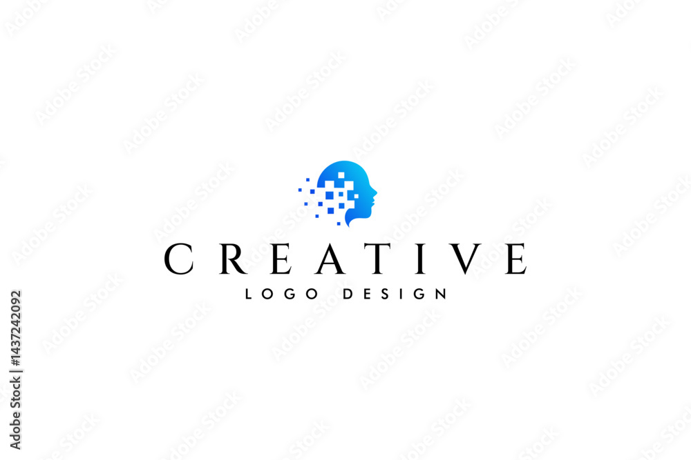 Vector logo on which the abstract image of the silhouette of a persons face personifies the science and technology Vector logo on which the abstract image of the silhouette of a persons face personifies the science and technology