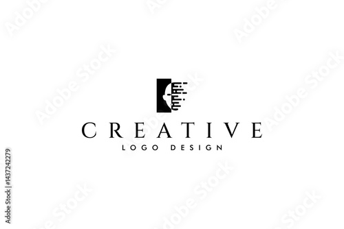 Vector logo on which the abstract image of the silhouette of a persons face with fast effect to dimension other