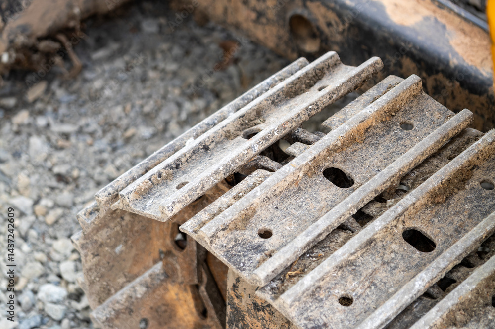 Excavation equipment close-up construction site machinery outdoor ground level industrial importance