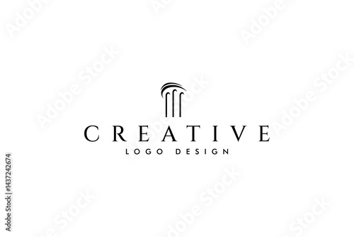 ancient greek rome column pillar logo in abstract design style vector white background