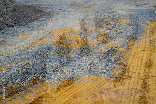 Obraz na płótnie Construction site action gravel and dirt landscape urban environment close-up viewpoint w salonie