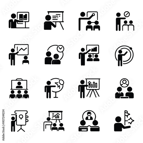 A silhouette of Business training icon vector set on a white background