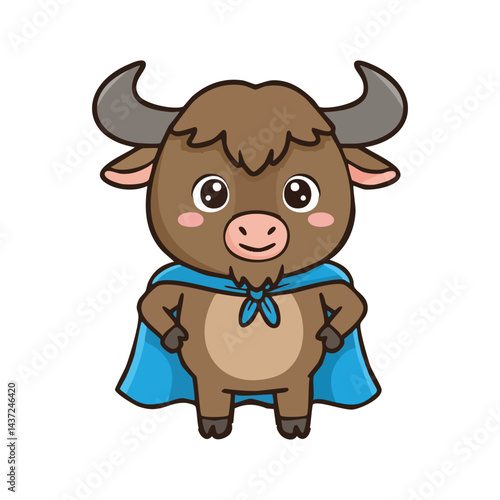 Cartoon buffalo hero celebrating Eid al Adha