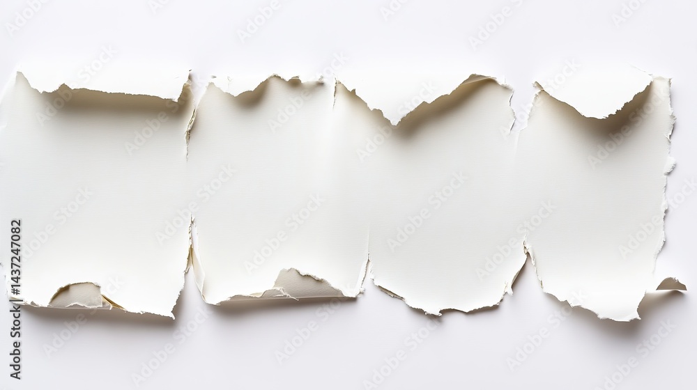 Ripped and Torn Paper Edges Isolated on White Background, Perfect for Creative Design and Textures Ripped and Torn Paper Edges Isolated on White Background, Perfect for Creative Design and Textures
