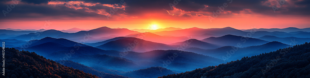Obraz premium distant_blue_mountains_sunset,