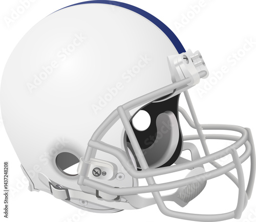 White American Football helmet with blue stripe and gray facemask