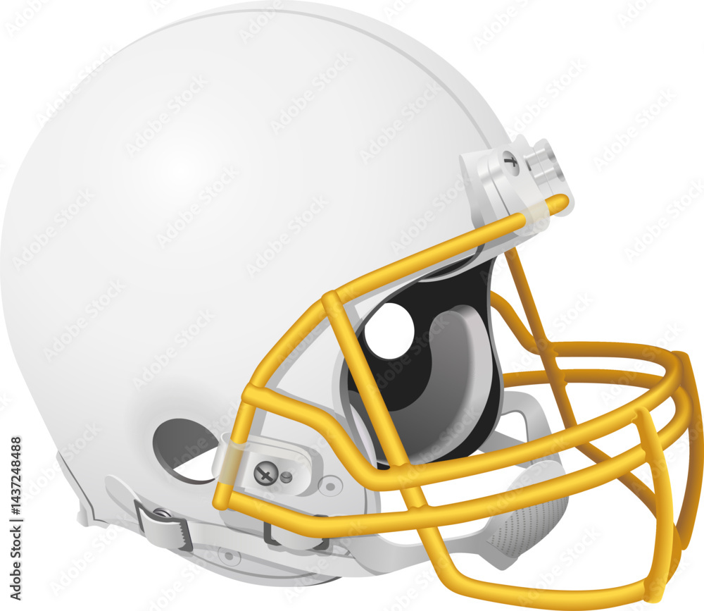 Fototapeta premium White American football helmet with a yellow mask and chin strap
