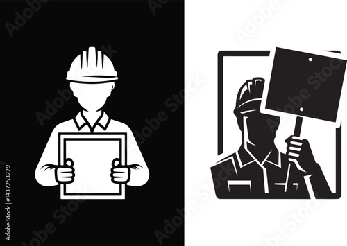 Silhouette Vector of Worker with Blank Protest Sign