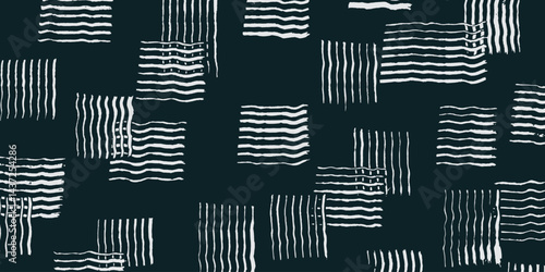 Hand drawn brush line abstract curvy stripe squares pattern, Japanese and ethnic wood carving, engraving texture background, simple graphic for carpet, textile, decoration