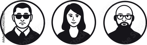Three Simple Black and White Profile Icons