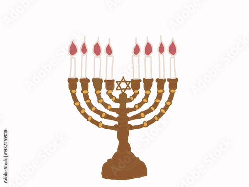 Illustration of lit candles and candelabras for Hanukkah celebration
