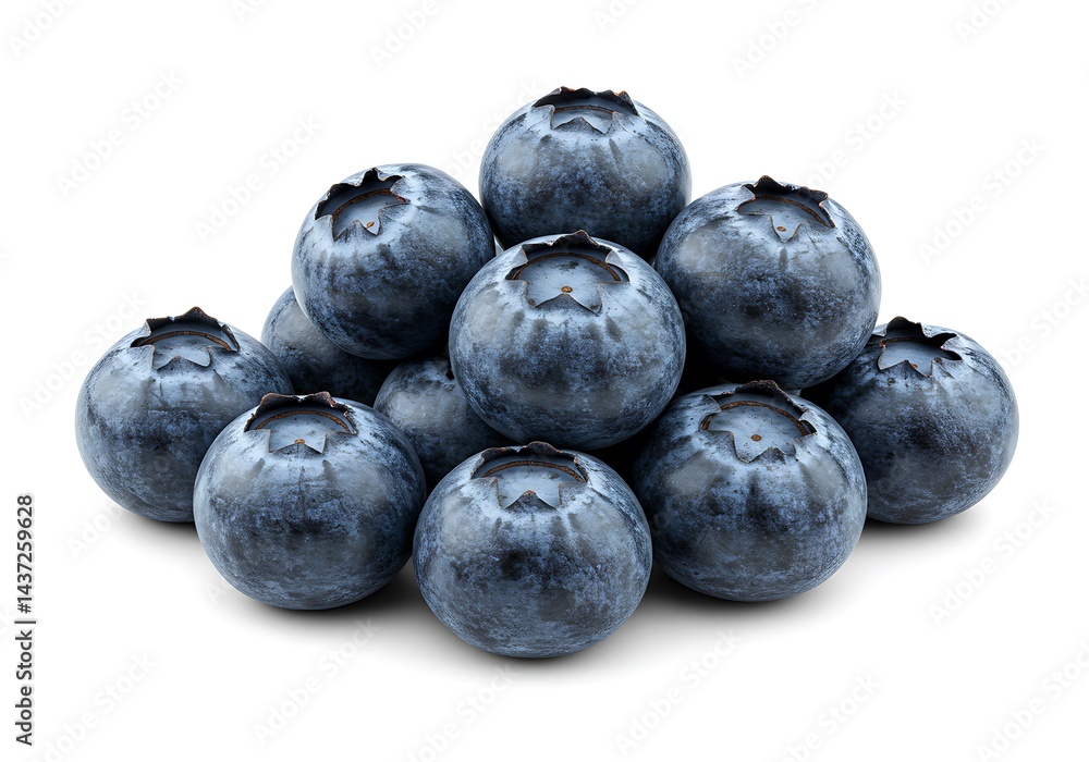 A close up shot of a pile of fresh blueberries on a white background in a studio setting shows detail A close up shot of a pile of fresh blueberries on a white background in a studio setting shows detail