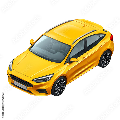 Obraz na płótnie Yellow hatchback car illustration top view