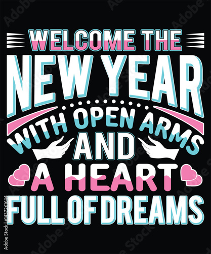 Happy New Year Typography Text style T-shirt Design