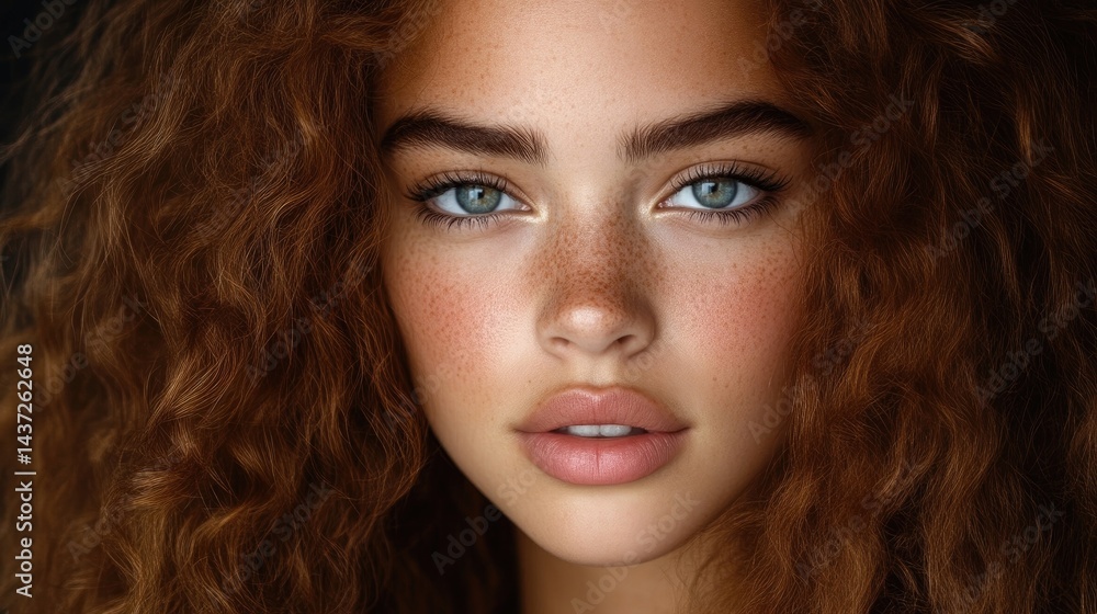 Close-up portrait of a woman with curly hair. Soft, natural beauty Close-up portrait of a woman with curly hair. Soft, natural beauty