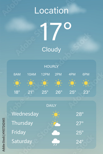 Weather App Interface Showing Forecast, Temperature, and Icons