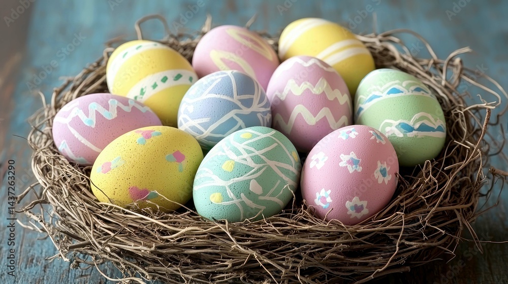 Fototapeta premium Pastel Easter Eggs in a Bird Nest