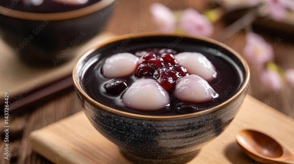 Traditional Japanese Dessert with Red Bean and Sweet Dumplings Traditional Japanese Dessert with Red Bean and Sweet Dumplings