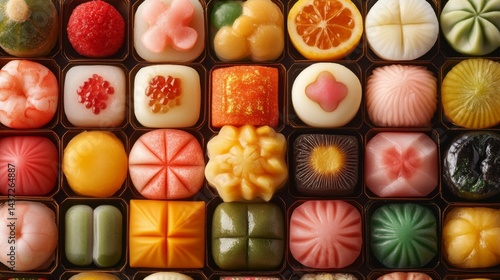 Obraz na płótnie Assorted Wagashi Sweets in Colorful Arrangement on Display w salonie