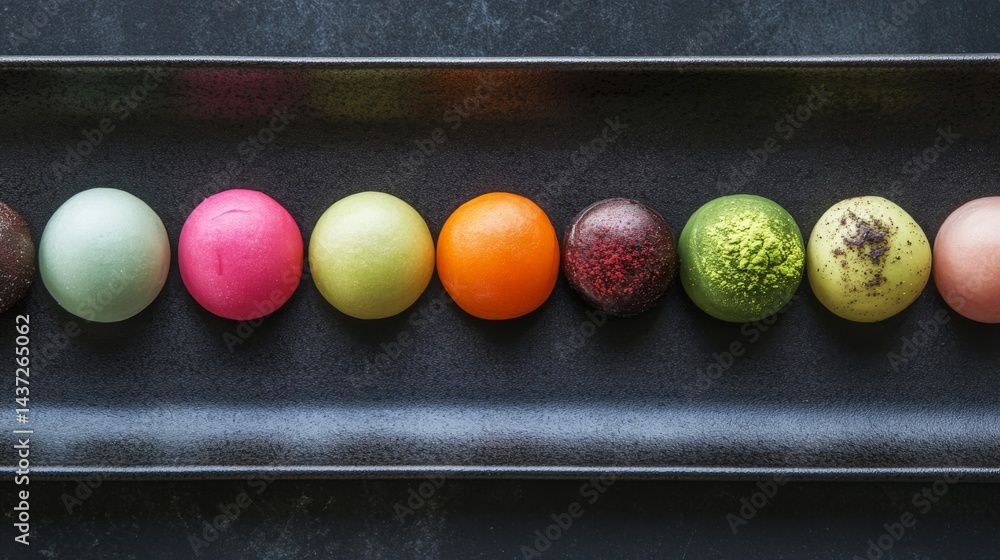 Vibrant Wagashi Delights Arranged in a Minimalist Style
