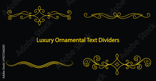 Golden luxury text dividers ornaments elements on black background
