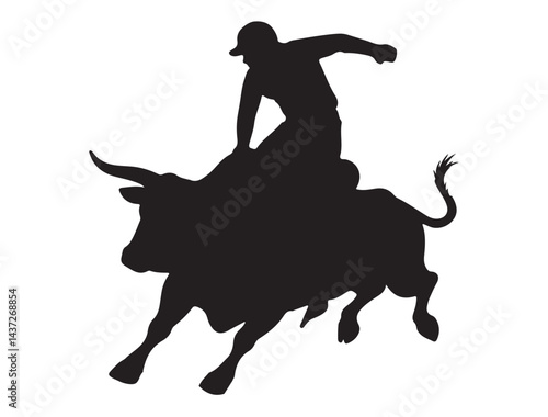 BULL RIDER SILHOUETTE WHITE BACKGROUND