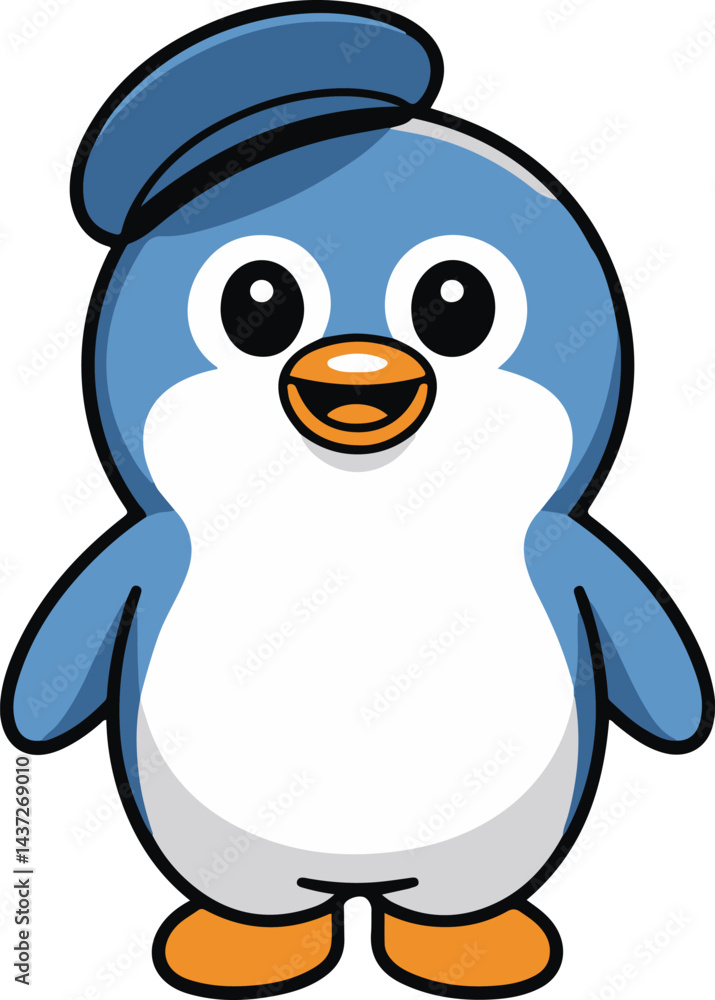 Obraz premium Cute Cartoon Penguin – Perfect for Kids’ Designs, Holiday Cards, and Animal Illustrations , Adorable Cartoon Penguin Vector , Cartoon Penguin Clipart