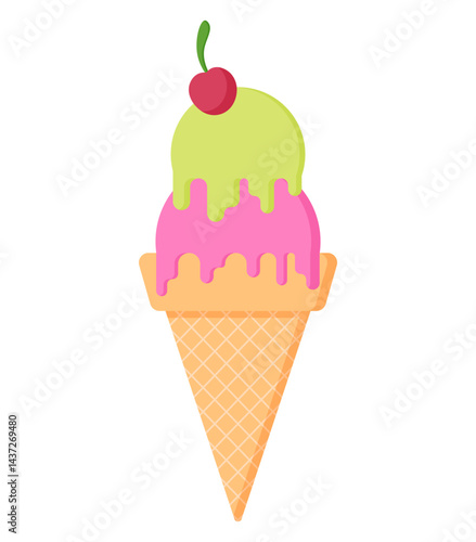 matcha and strawberry ice cram illustration clipart