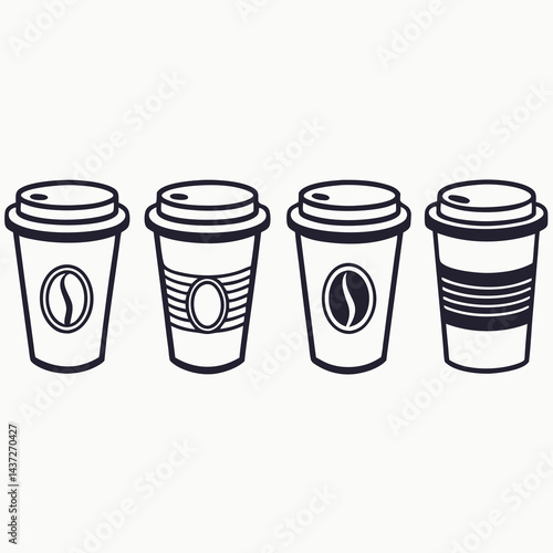 Set of Designed Coffee Cup Icon Silhouette