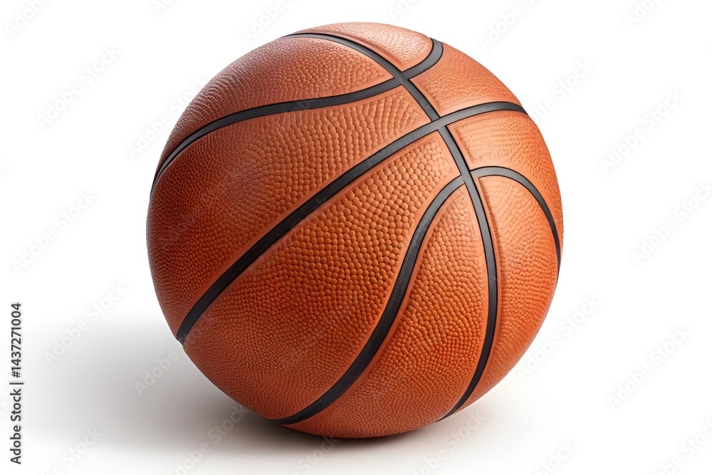 Fototapeta premium Realistic Orange Basketball with Textured Surface and Black Seams on White Background