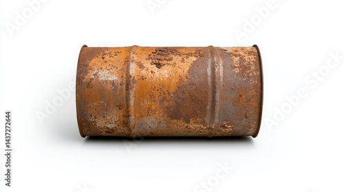Rusty oil barrel on white background with shadow 