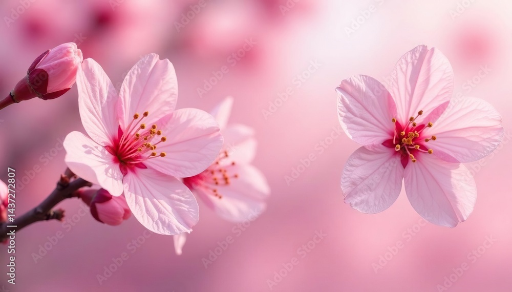 Fototapeta premium Soft pink sakura petals, repeating motif, gentle design, photography, floral