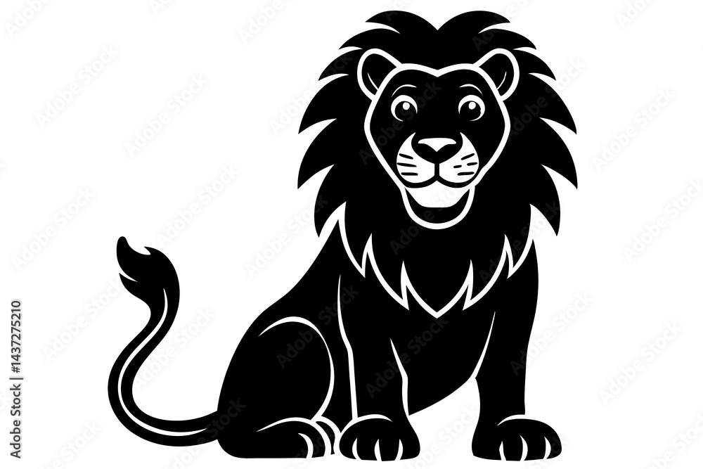 Obraz premium smiley lion sitting silhouette icon, happy lion silhouette vector, illustration of a lion, lion head vector, lion vector illustration.