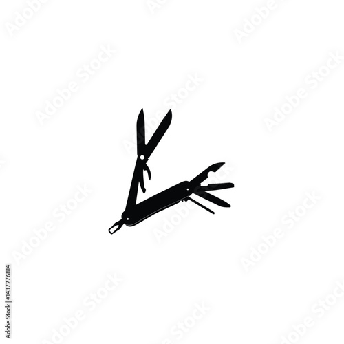 Folding camping knife silhouette on white background