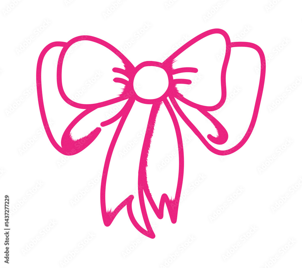 A stylish pink ribbon bow illustration drawn on a transparent white background, perfect for decorative, festive themes A stylish pink ribbon bow illustration drawn on a transparent white background, perfect for decorative, festive themes