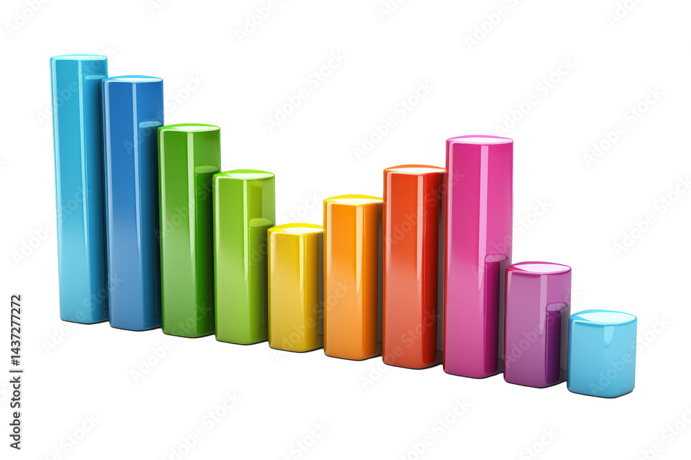 3D bar chart icon with colorful bars, glossy finish, and a white background 3D bar chart icon with colorful bars, glossy finish, and a white background