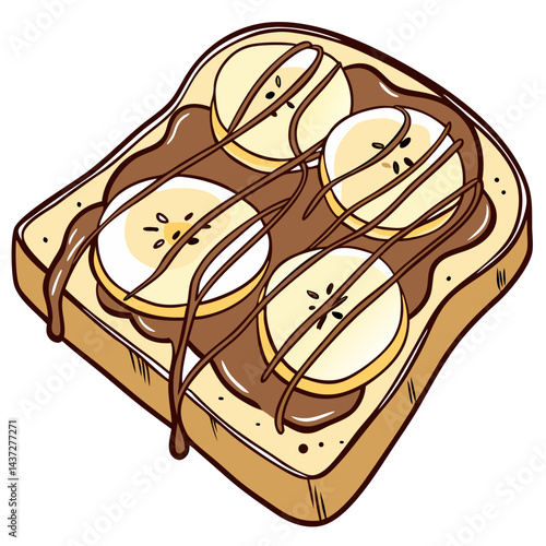 Peanut Butter Banana Toast with Chocolate and Caramel. Perfect for: Breakfast specials, brunch menus, cozy cafes