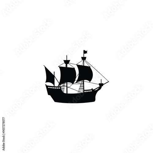 Mayflower ship silhouette on white background