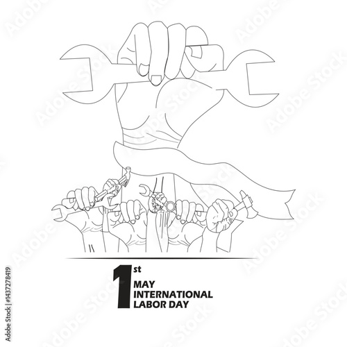 International May Day with bold typography, industrial elements, and worker solidarity themes, ideal for social media campaigns and event promotions.