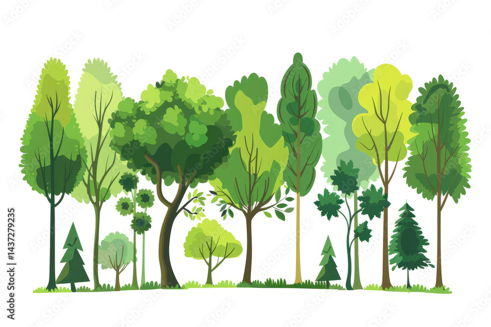 Fototapeta premium A forest of trees with varying shades of green, creating a sense of depth and dimension.