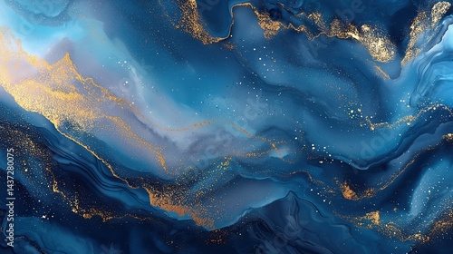 Abstract Blue Marble Texture with Gold Splashes and Luxury Polished Surface for Elegant Background and Premium Branding