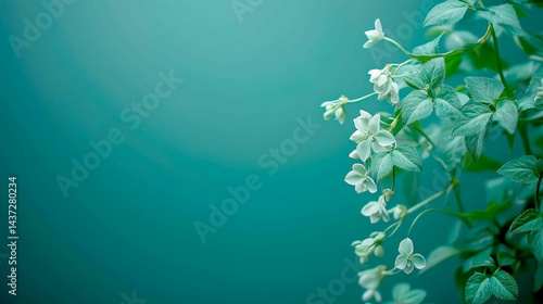 White Flowers on Teal Background: Serene Nature Photography