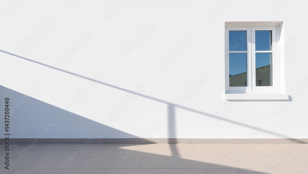 Minimalistic light background with shadow on white wall and window