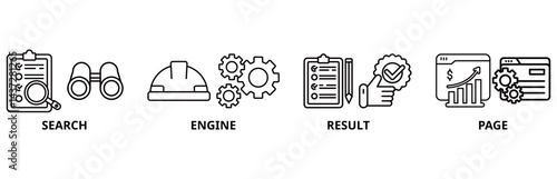SERP icon set illustration contain search, engine, result and page.
