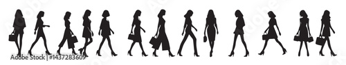 silhouettes of women standing and walking businesspeople, black color isolated on white background.
