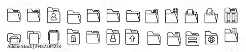 folder icon set. editable stroke outline icons set